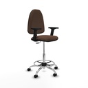 Taburete Aýna CP bali marrón oscuro brazos 2D base cromada ruedas nailon 50mm