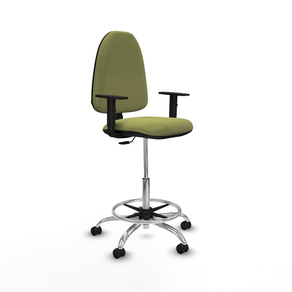 Taburete Aýna CP bali verde oliva brazos 1D base cromada ruedas engomadas 50mm