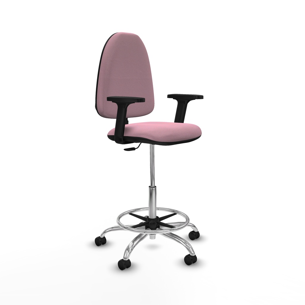 Taburete Aýna CP bali rosa brazos 2D base cromada ruedas autofrenantes 50mm