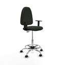 Taburete Aýna CP bali negro brazos 1D base cromada ruedas engomadas 50mm