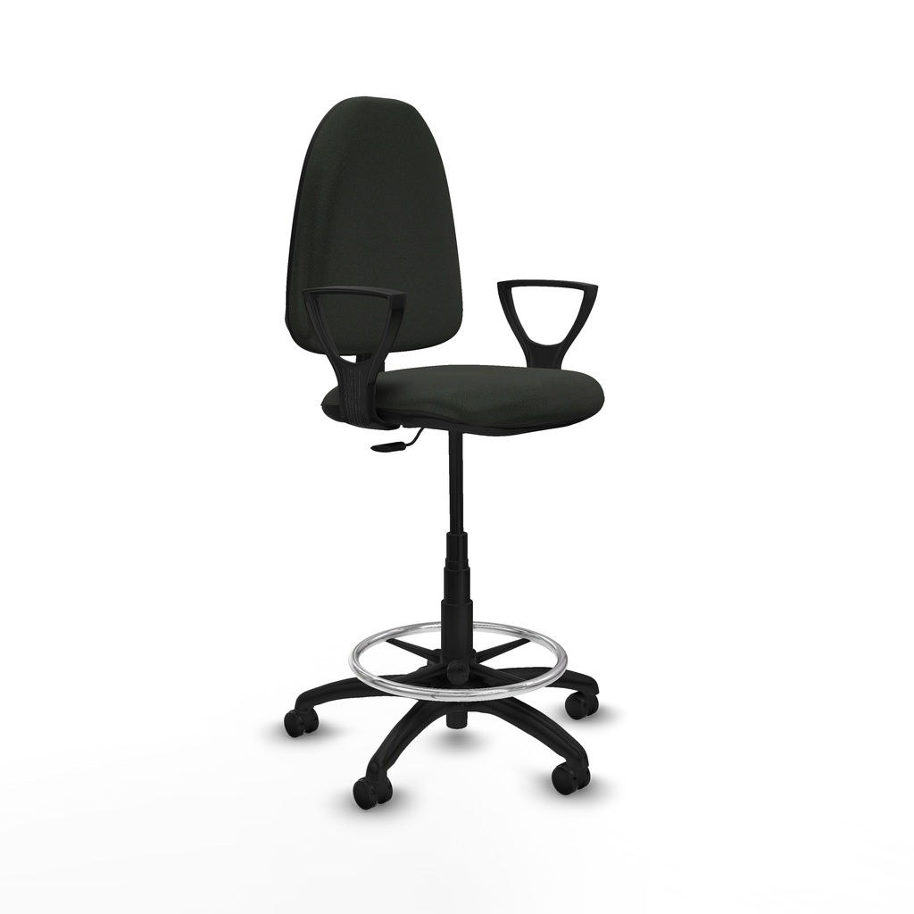 Taburete Aýna CP bali negro brazos fijos base poliamida ruedas engomadas 50mm