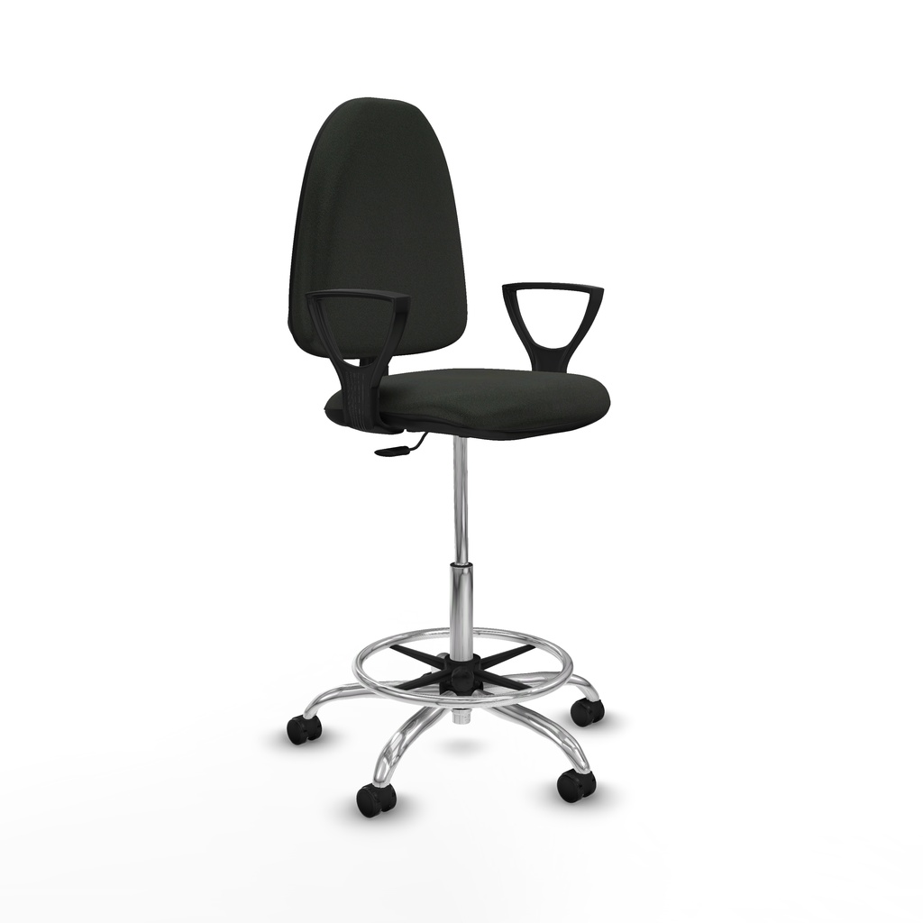 Taburete Aýna CP bali negro brazos fijos base cromada ruedas autofrenantes 50mm