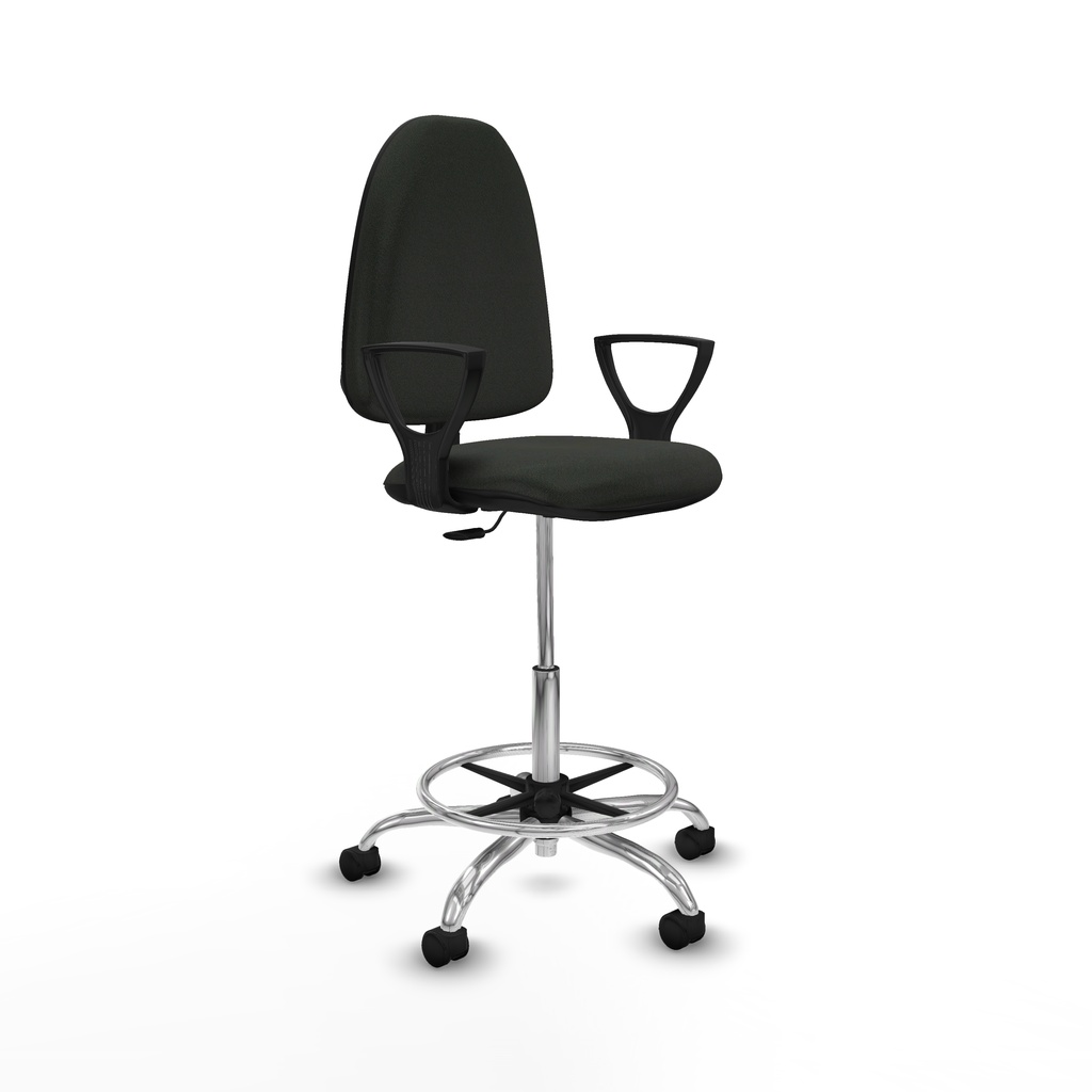 Taburete Aýna CP bali negro brazos fijos base cromada ruedas nailon 50mm