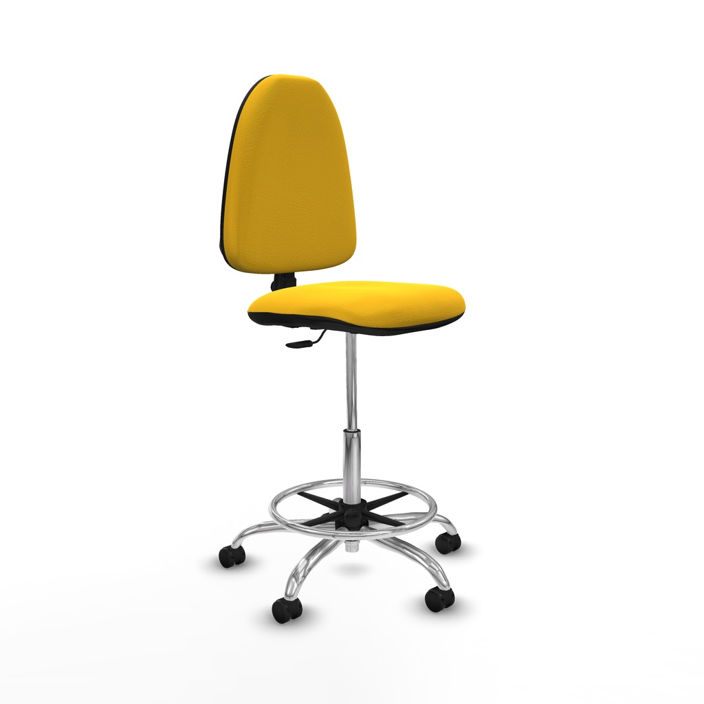 Taburete Aýna CP similpiel amarillo base cromada ruedas autofrenantes 50mm