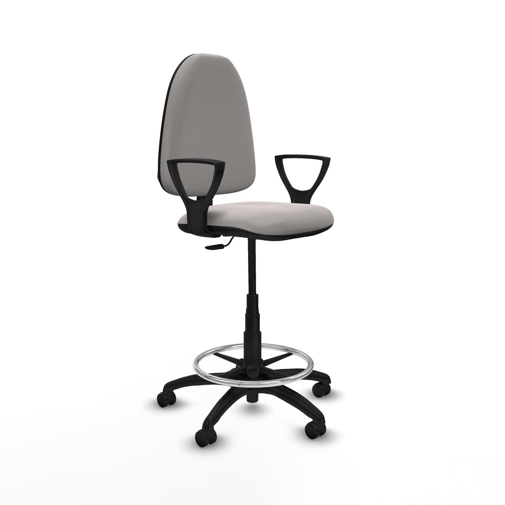 Taburete Aýna CP similpiel blanco brazos fijos base poliamida ruedas engomadas 50mm