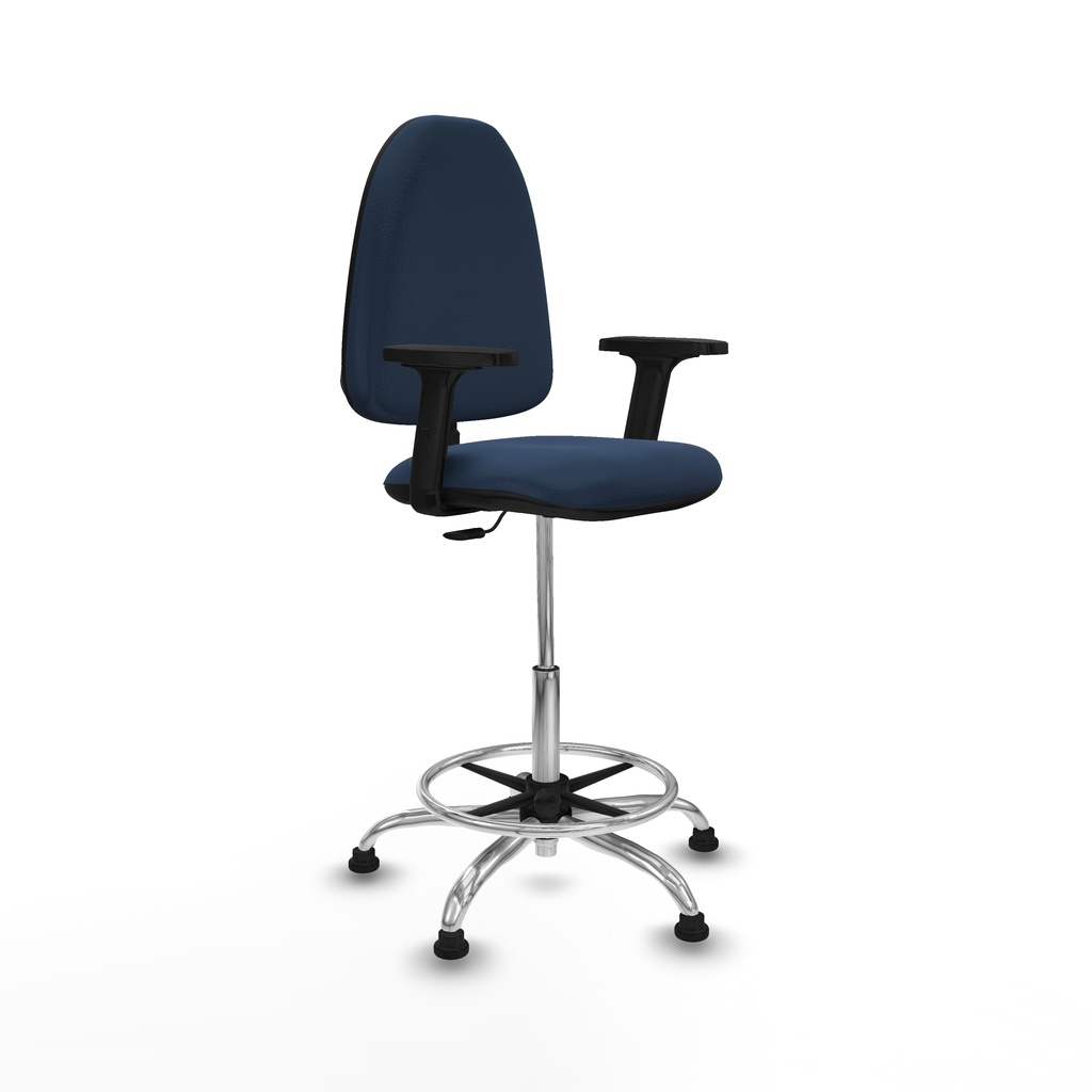 Taburete Aýna CP similpiel azul marino brazos 2D base cromada topes
