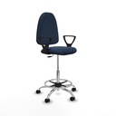 Taburete Aýna CP similpiel azul marino brazos fijos base cromada ruedas nailon 50mm