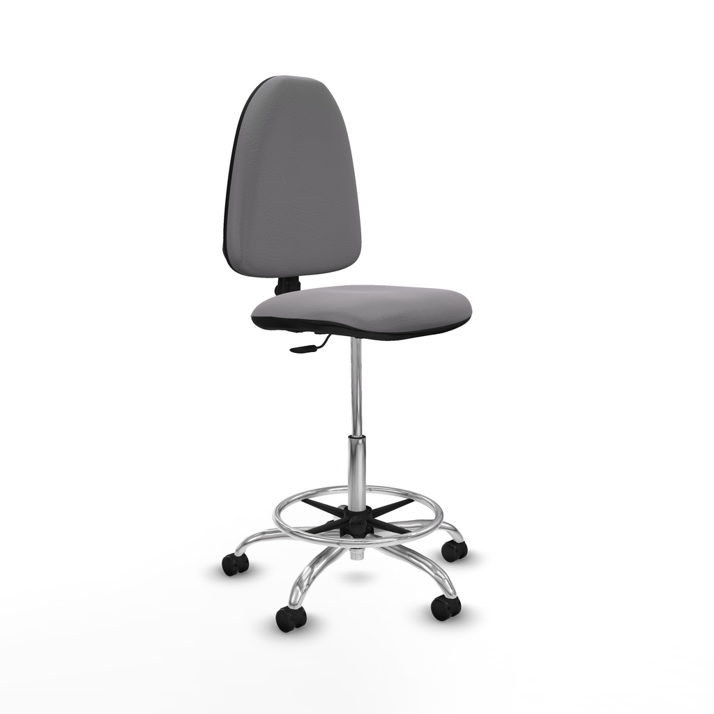 Taburete Aýna CP similpiel gris base cromada ruedas engomadas 50mm