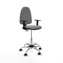 Taburete Aýna CP similpiel gris brazos 1D base cromada ruedas nailon 50mm