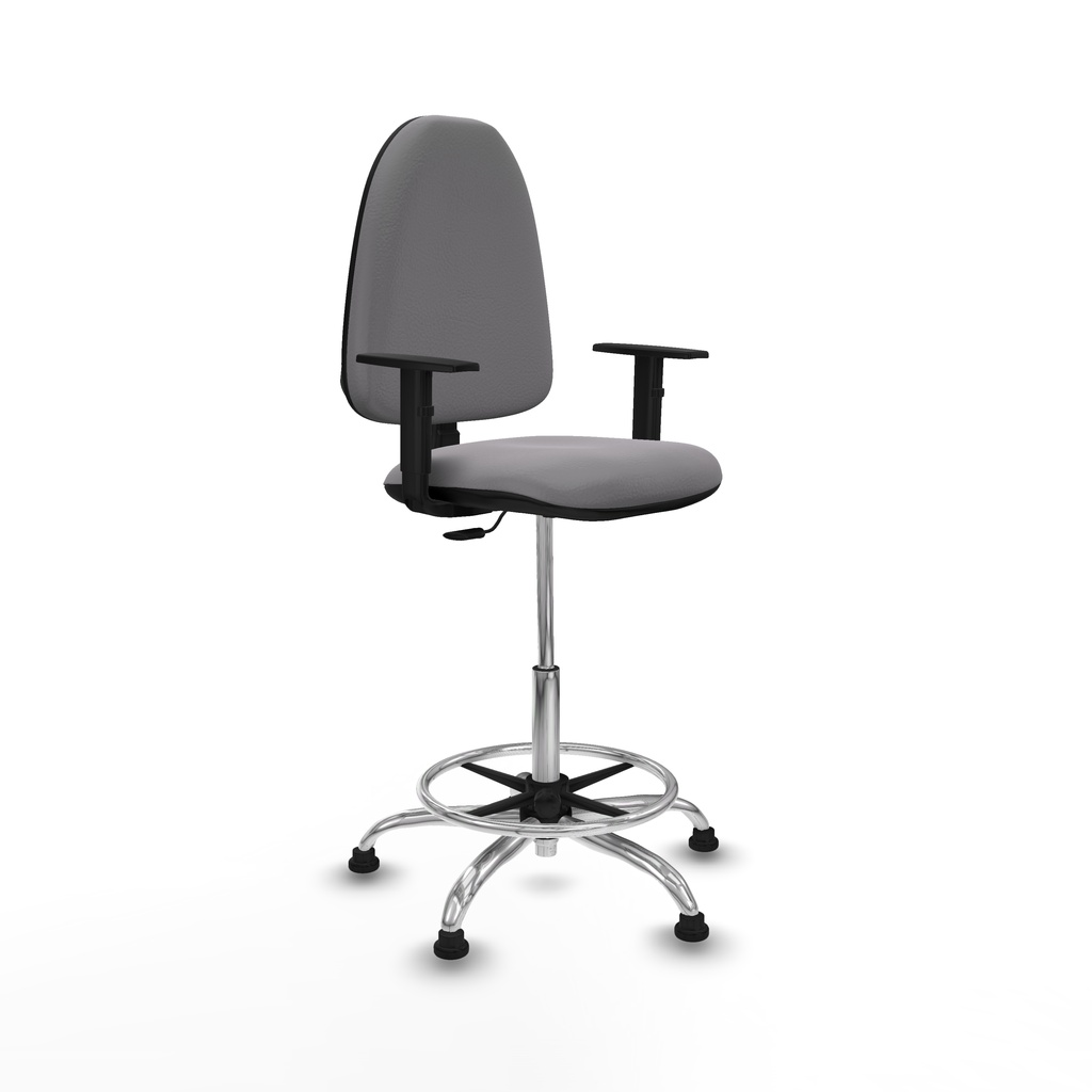 Taburete Aýna CP similpiel gris brazos 1D base cromada topes