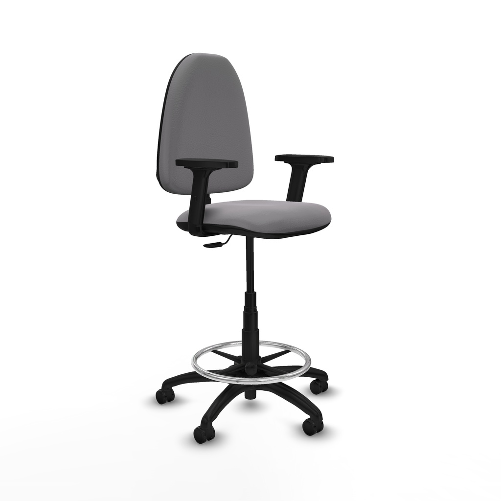Taburete Aýna CP similpiel gris brazos 2D base poliamida ruedas autofrenantes 50mm