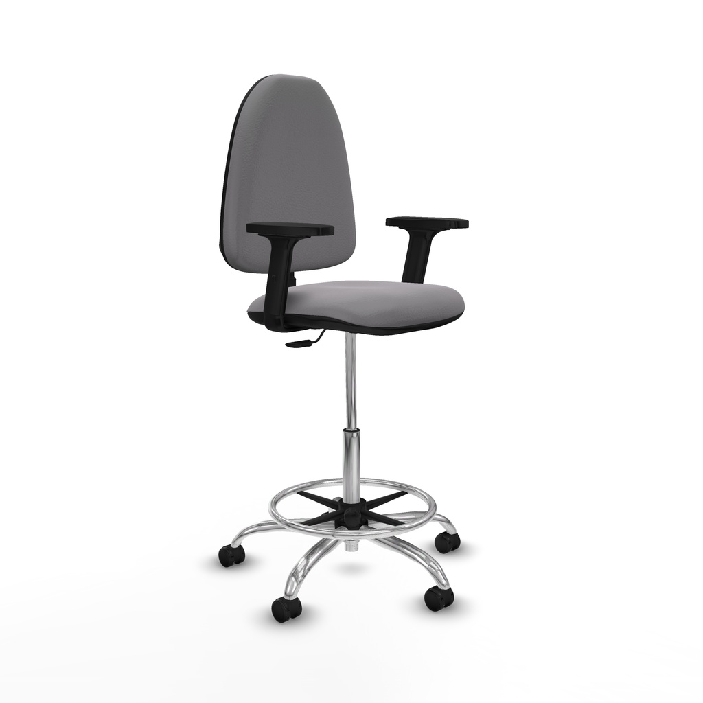 Taburete Aýna CP similpiel gris brazos 2D base cromada ruedas autofrenantes 50mm