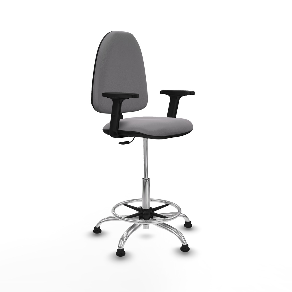Taburete Aýna CP similpiel gris brazos 2D base cromada topes