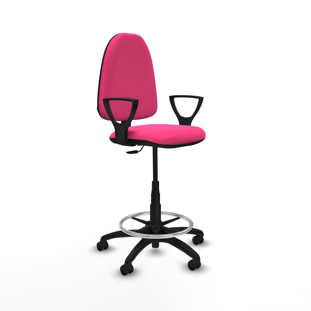 Taburete Aýna CP similpiel rosa brazos fijos base poliamida ruedas engomadas 50mm