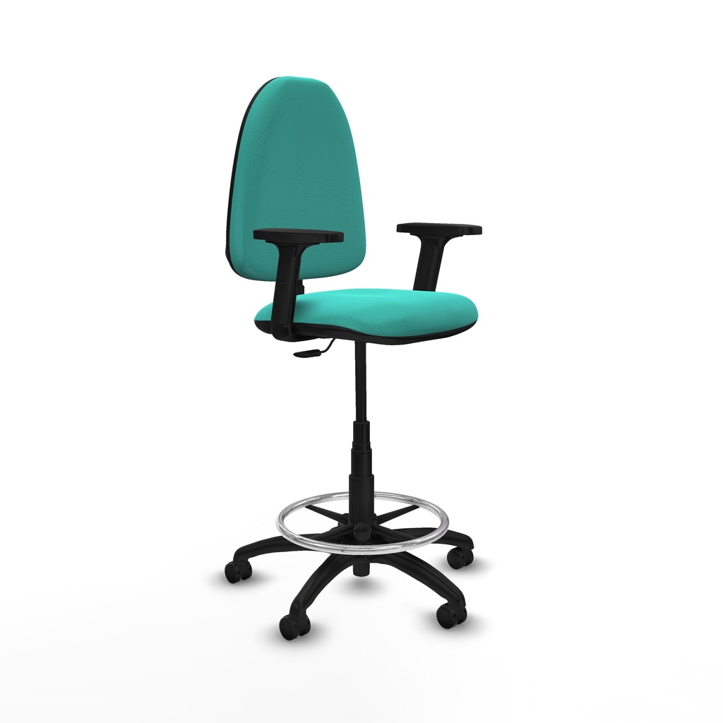 Taburete Aýna CP similpiel turquesa brazos 2D base poliamida ruedas engomadas 50mm
