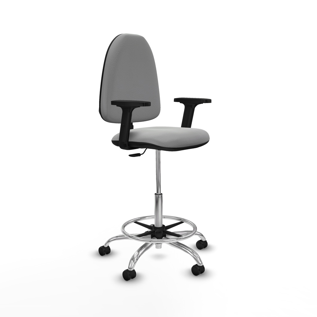 Taburete Aýna CP similpiel gris claro brazos 2D base cromada ruedas engomadas 50mm