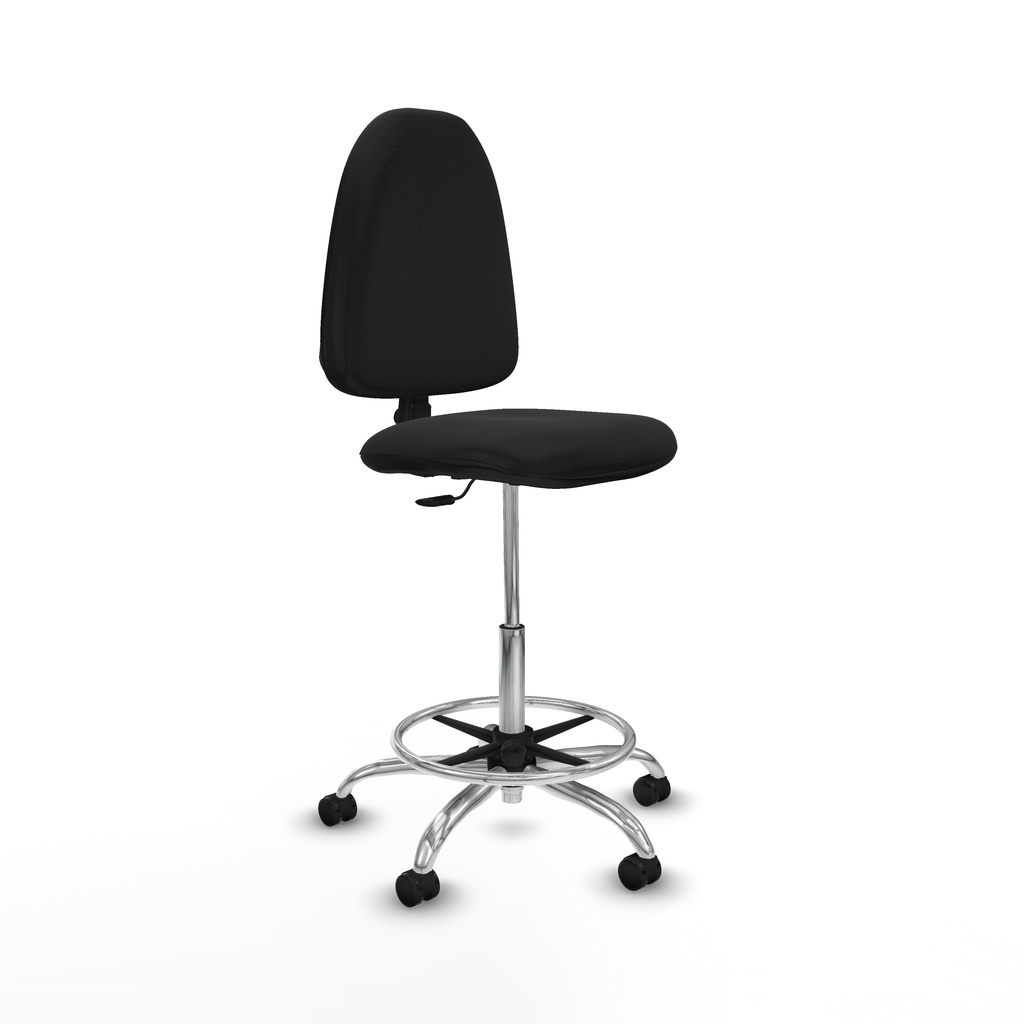 Taburete Aýna CP similpiel negro base cromada ruedas engomadas 50mm