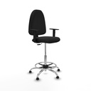 Taburete Aýna CP similpiel negro brazos 1D base cromada topes