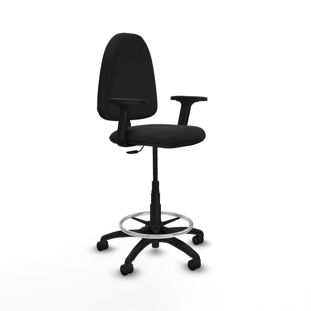 Taburete Aýna CP similpiel negro brazos 2D base poliamida ruedas nailon 50mm