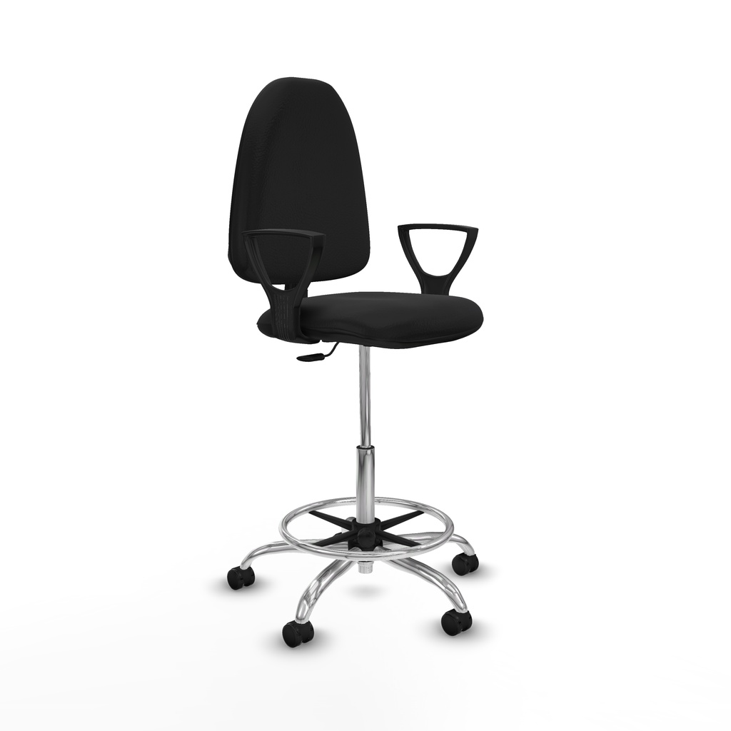 [T04CP04S840BFN05RP] Taburete Aýna CP similpiel negro brazos fijos base cromada ruedas engomadas 50mm