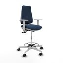 Taburete Elche blanco AS similpiel azul marino brazos blancos base blanca ruedas 65mm nailon