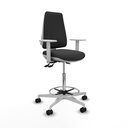 Taburete Elche blanco AS similpiel gris oscuro brazos blancos base blanca ruedas 65mm nailon