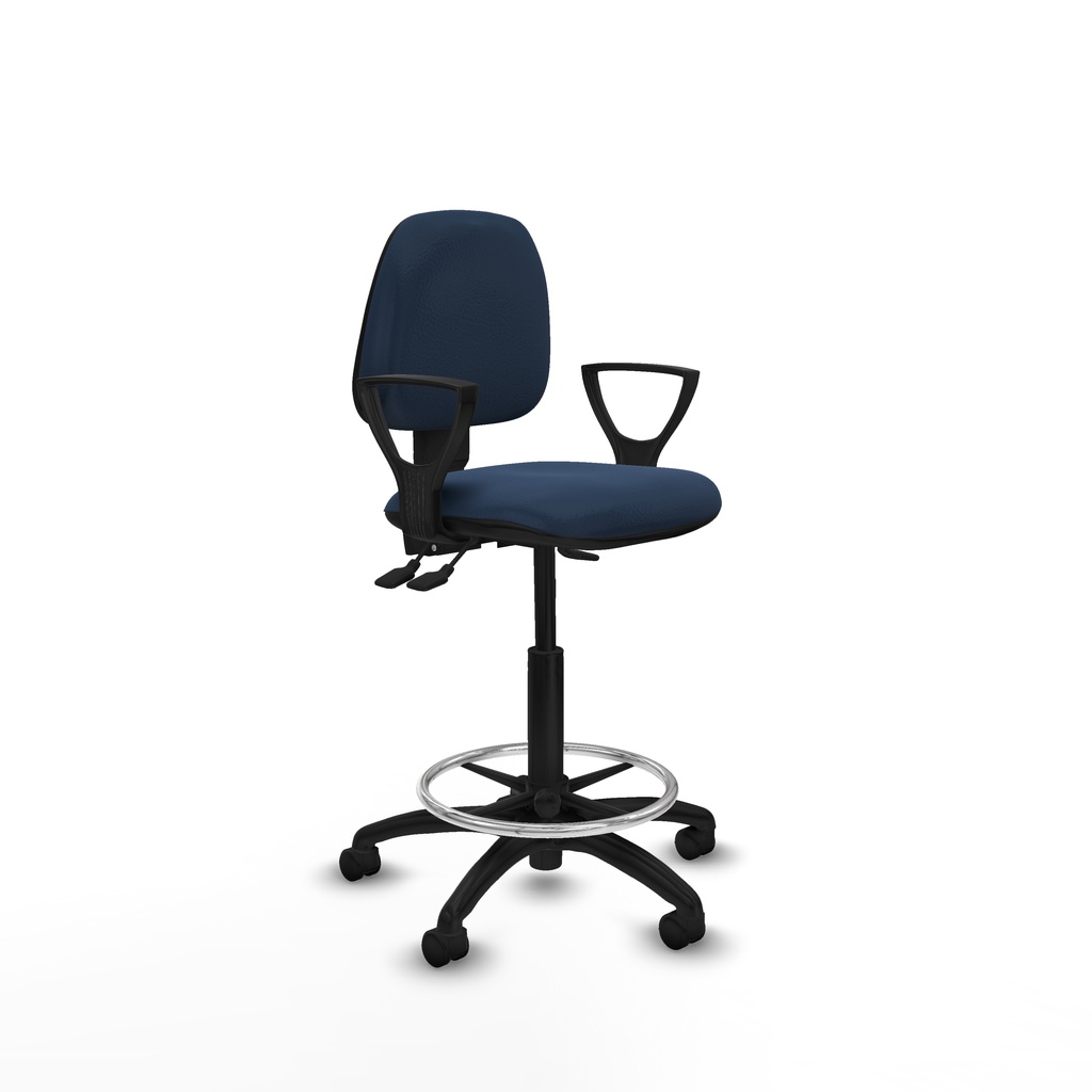 Taburete Isso AS similpiel azul marino brazos fijos base poliamida ruedas nailon 50mm