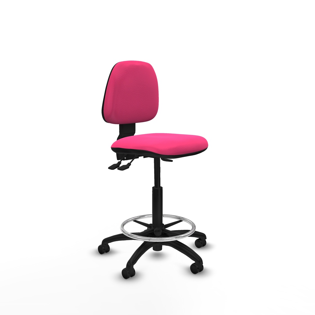 Taburete Isso AS similpiel rosa sin brazos base poliamida ruedas autofrenantes 50mm