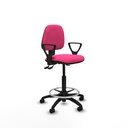 Taburete Isso AS similpiel rosa brazos fijos base poliamida ruedas nailon 50mm