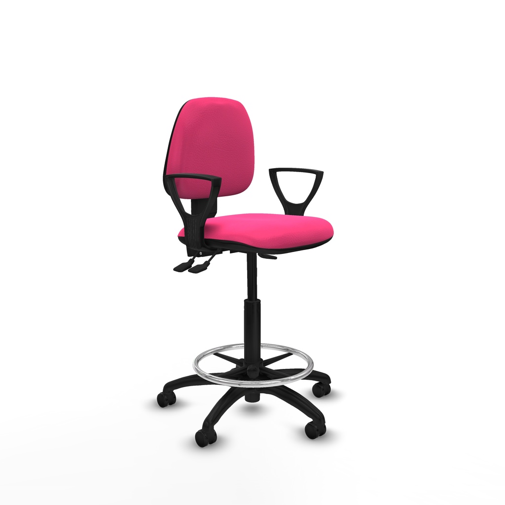Taburete Isso AS similpiel rosa brazos fijos base poliamida ruedas engomadas 50mm