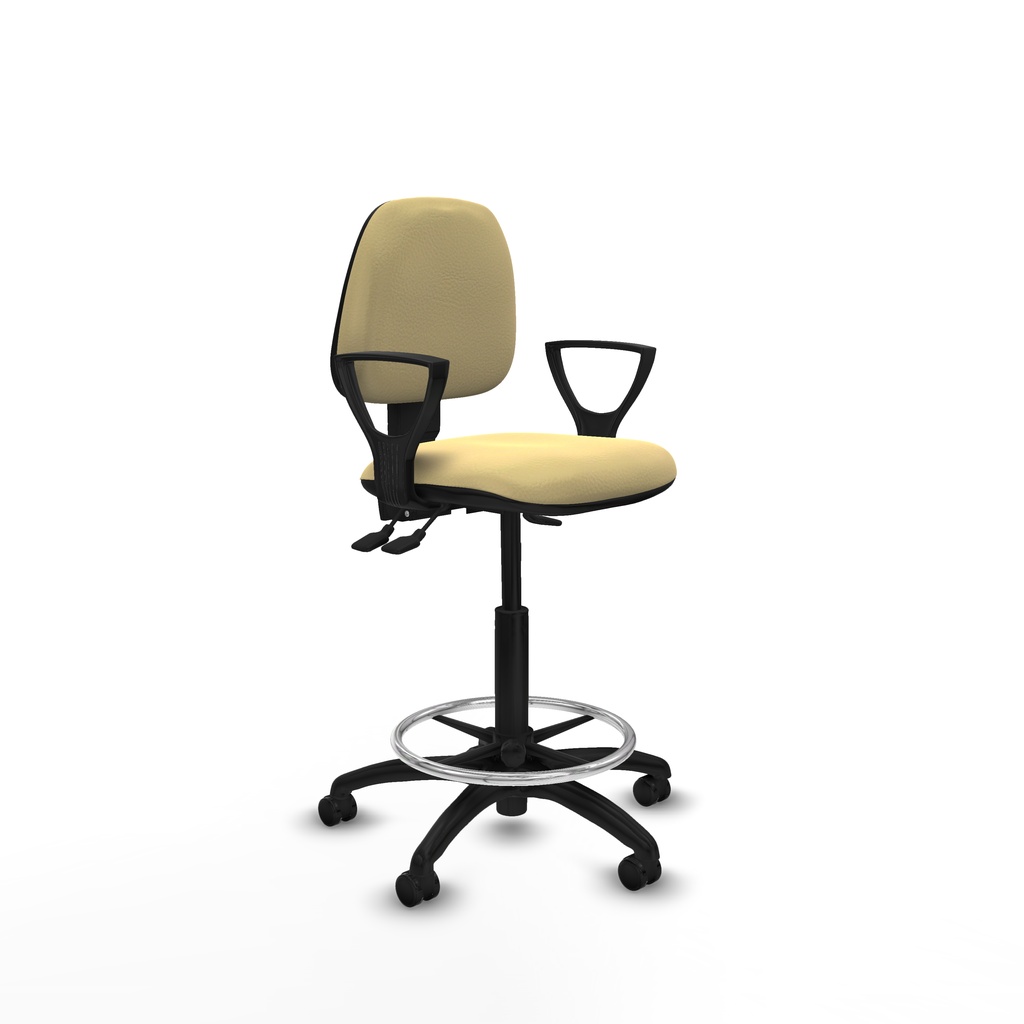 Taburete Isso AS similpiel crema brazos fijos base poliamida ruedas autofrenantes 50mm
