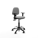 Taburete Isso AS similpiel gris claro brazos 1D base poliamida ruedas autofrenantes 50mm