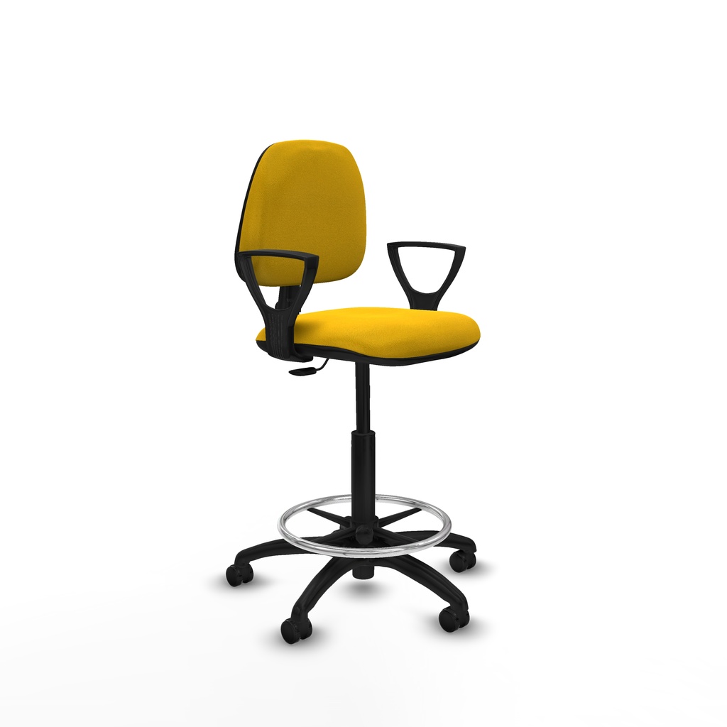 Taburete Isso CP bali amarillo brazos fijos base poliamida ruedas engomadas 50mm