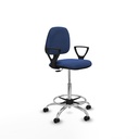 Taburete Isso CP bali azul marino brazos fijos base cromada ruedas engomadas 50mm