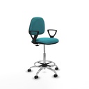 Taburete Isso CP bali turquesa brazos fijos base cromada ruedas autofrenantes 50mm
