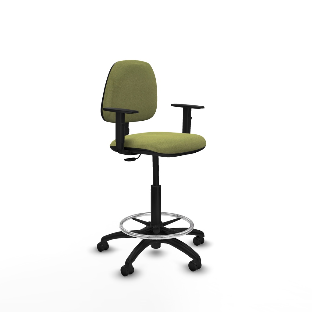 Taburete Isso CP bali verde oliva brazos 1D base poliamida ruedas autofrenantes 50mm