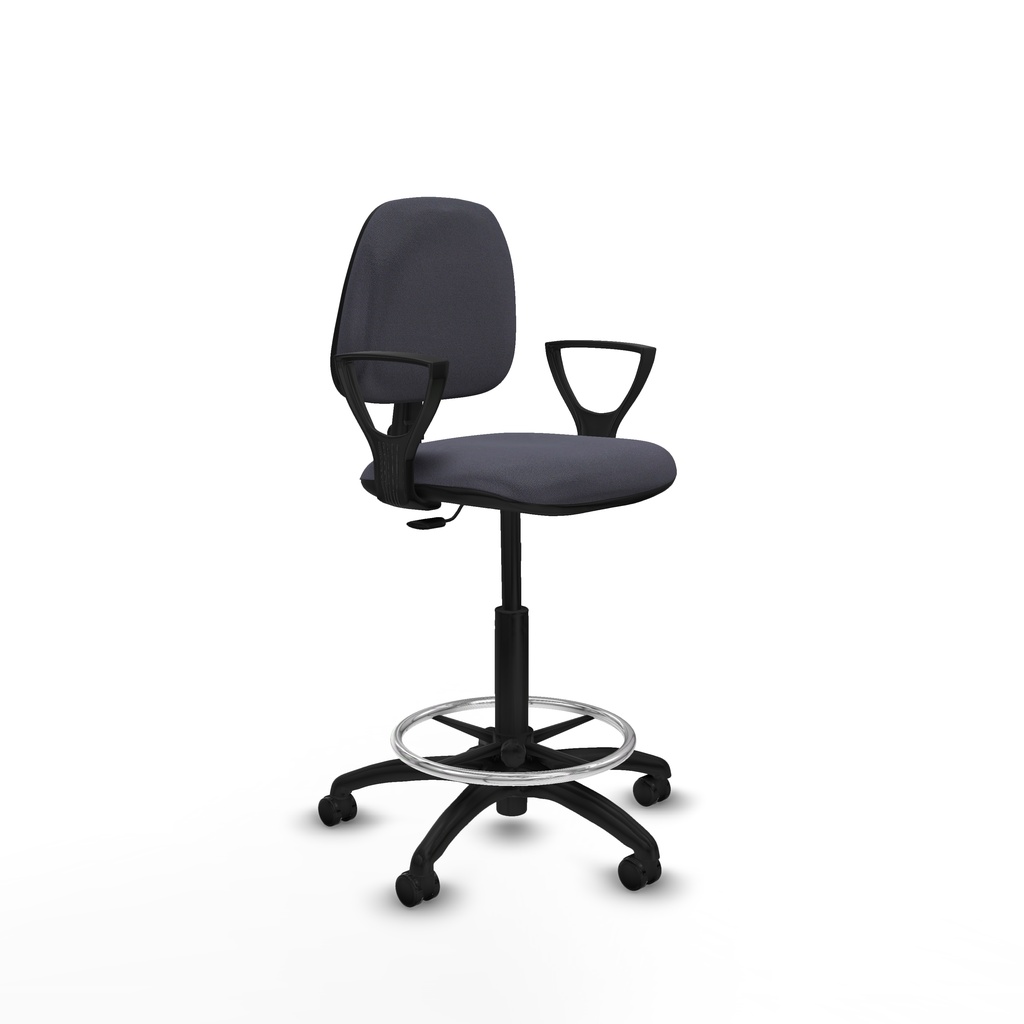 Taburete Isso CP bali gris oscuro brazos fijos base poliamida ruedas autofrenantes 50mm