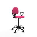 Taburete Isso CP similpiel rosa brazos fijos base poliamida ruedas autofrenantes 50mm