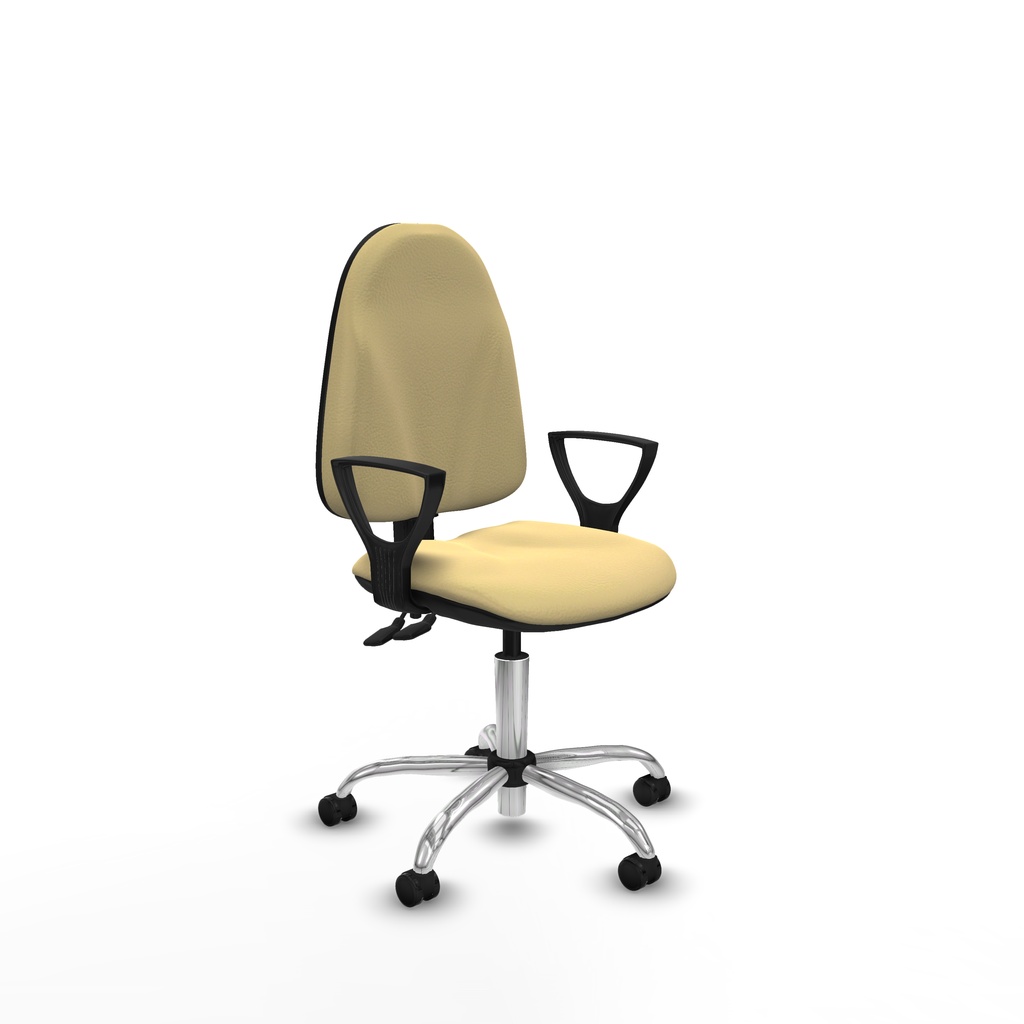 Algarra CPDM similpiel crema brazos fijos base cromada ruedas engomadas 50mm