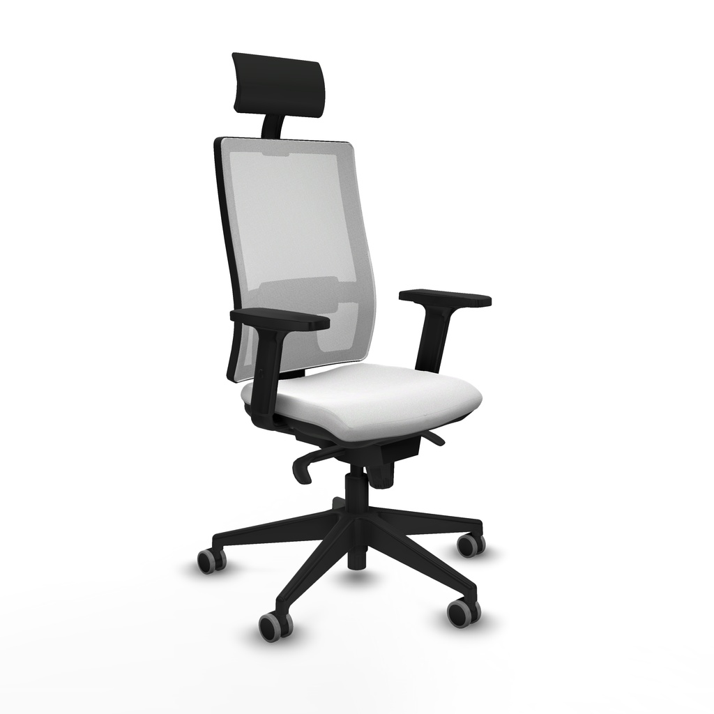 Horna sincro malla blanca bali blanco brazos 2D base piramidal cabecero fijo ruedas 65mm engomadas