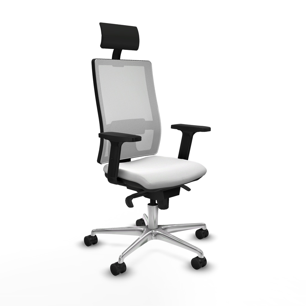 Horna sincro malla blanca bali blanco brazos 2D base aluminio cabecero fijo ruedas 65mm nailon