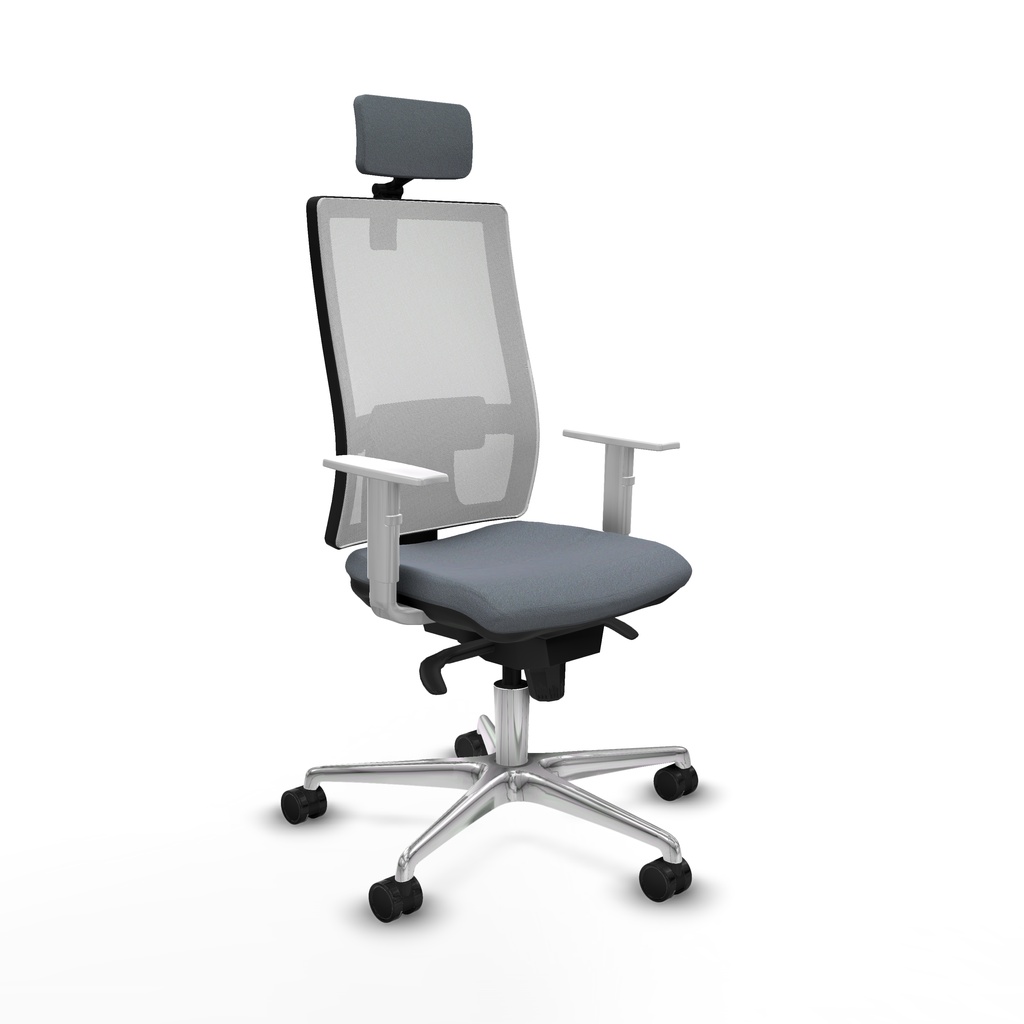 Horna sincro malla blanca bali gris brazos blancos base aluminio cabecero 2D ruedas 65mm nailon