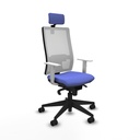Horna sincro malla blanca bali azul claro brazos blancos base piramidal cabecero 2D ruedas 65mm nailon