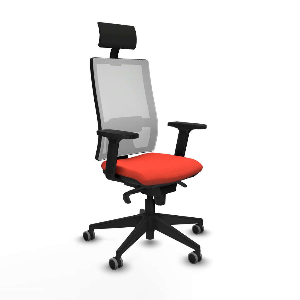 Horna sincro malla blanca bali naranja oscuro brazos 2D base piramidal cabecero fijo ruedas 65mm engomadas