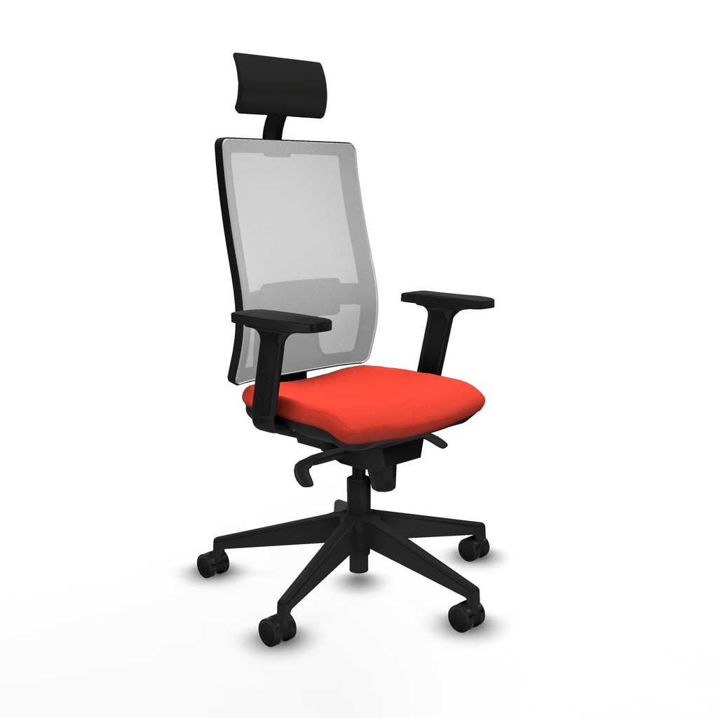 Horna sincro malla blanca bali naranja oscuro brazos 2D base piramidal cabecero fijo ruedas 65mm nailon