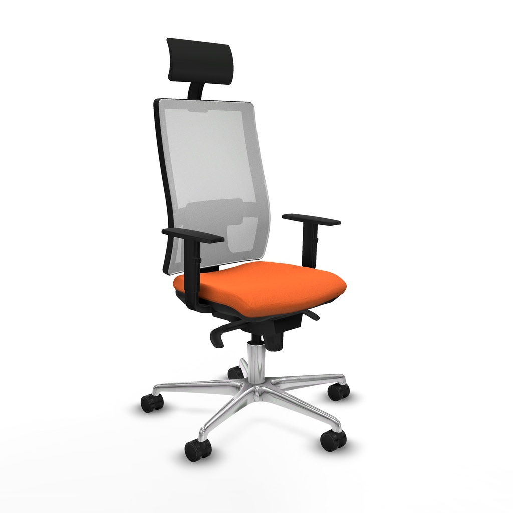 Horna sincro malla blanca bali naranja brazos 1D base aluminio cabecero fijo ruedas 65mm nailon
