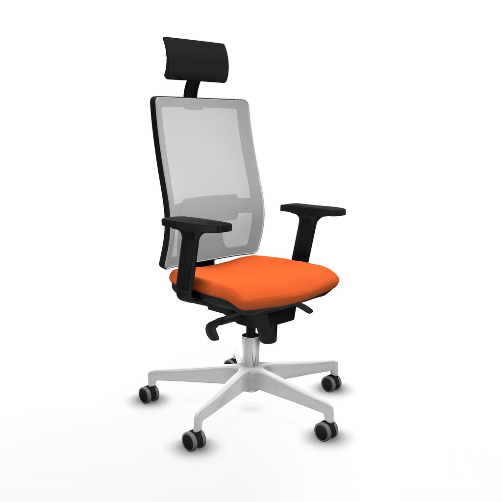 Horna sincro malla blanca bali naranja brazos 2D base blanca cabecero fijo ruedas 65mm engomadas