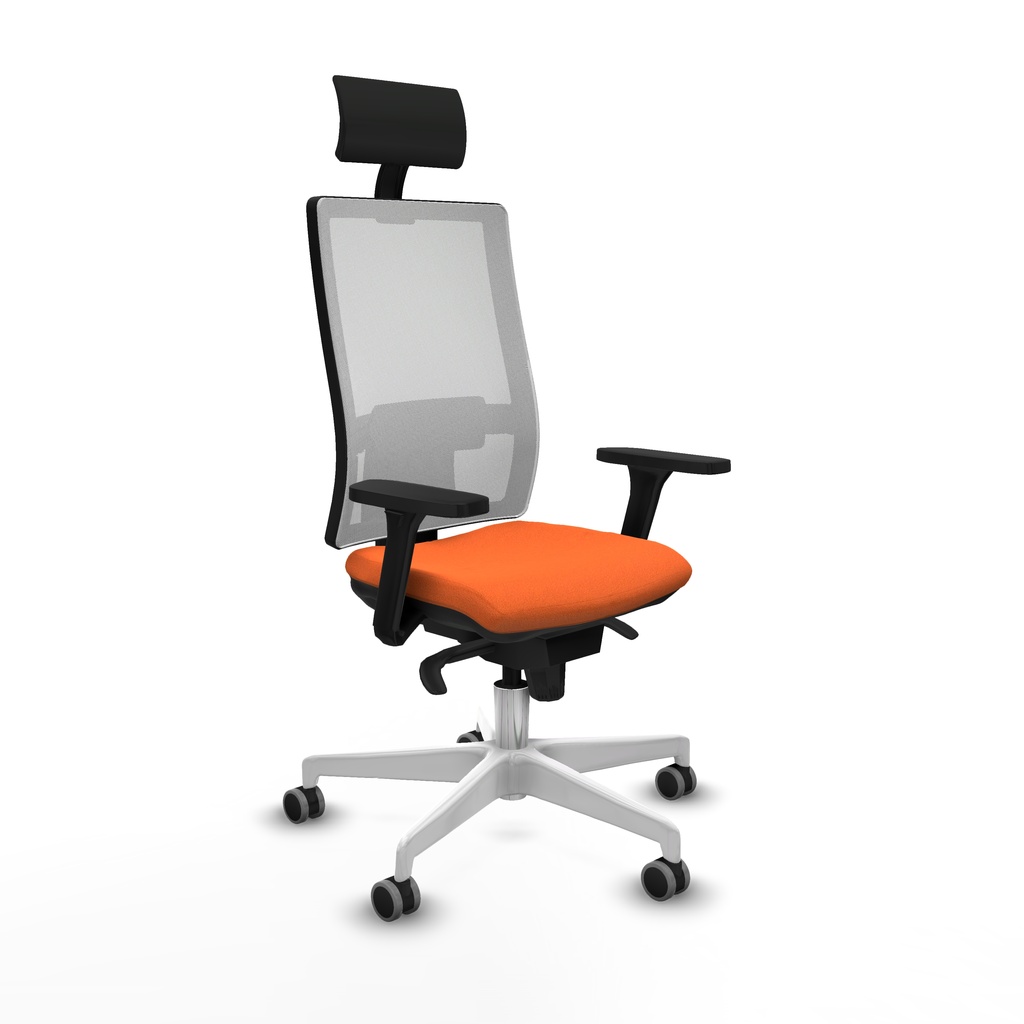 Horna sincro malla blanca bali naranja brazos 3D base blanca cabecero fijo ruedas 65mm engomadas