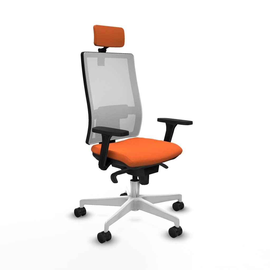 Horna sincro malla blanca bali naranja brazos 3D base blanca cabecero 2D ruedas 65mm nailon