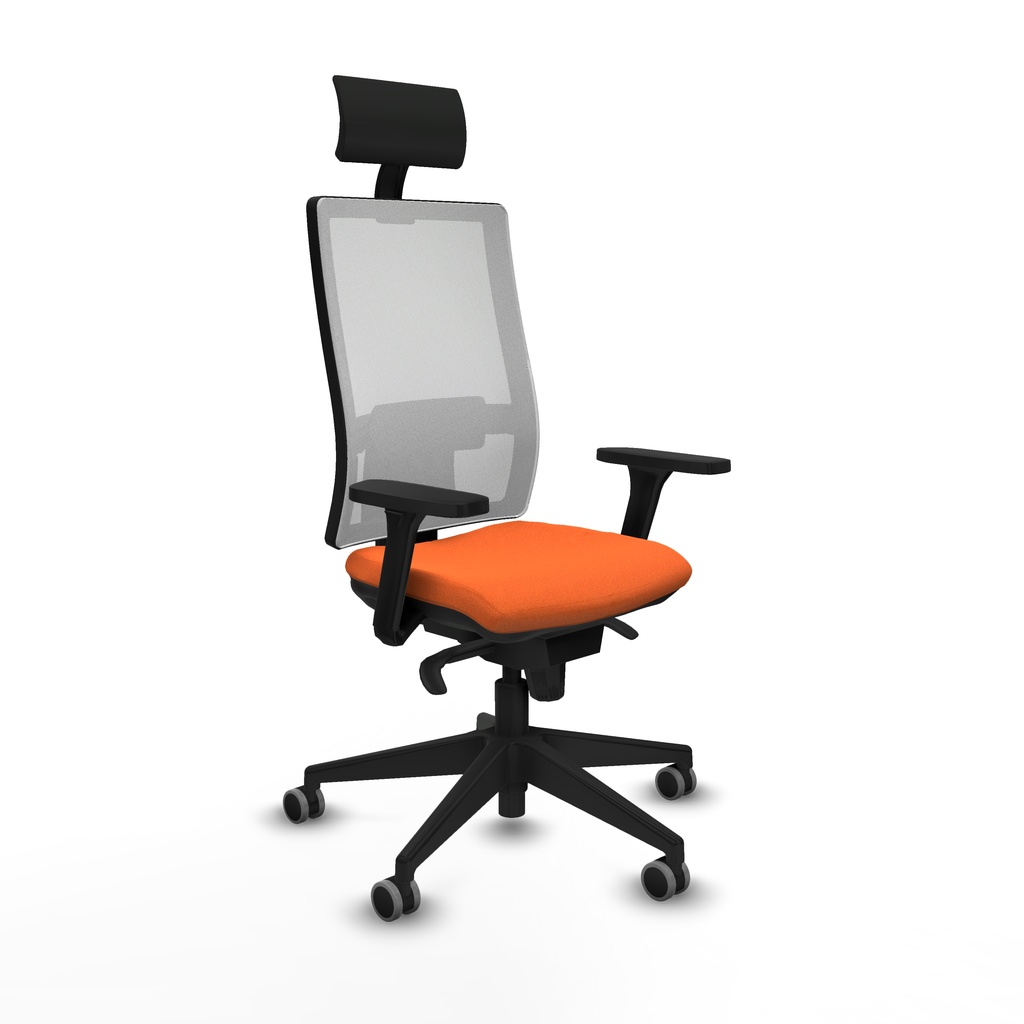 Horna sincro malla blanca bali naranja brazos 3D base piramidal cabecero fijo ruedas 65mm engomadas